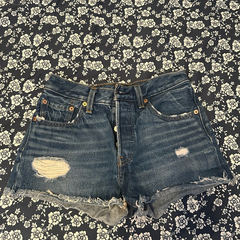 Levi's Dark Blue Distressed Jean Shorts